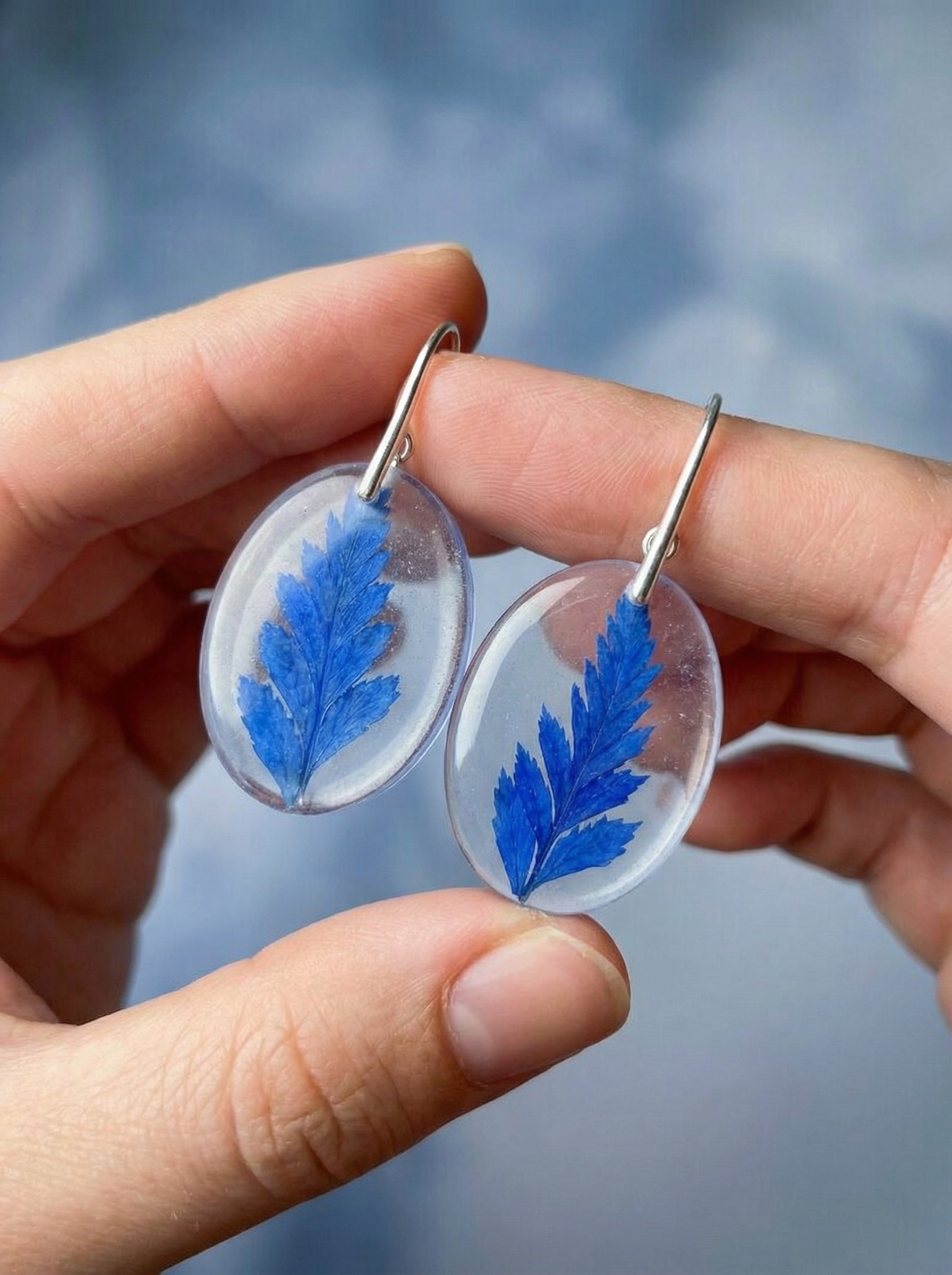 Resin Ohrringe mit echtem Blatt | Sterling Silber Ohrhänger – Bild 2