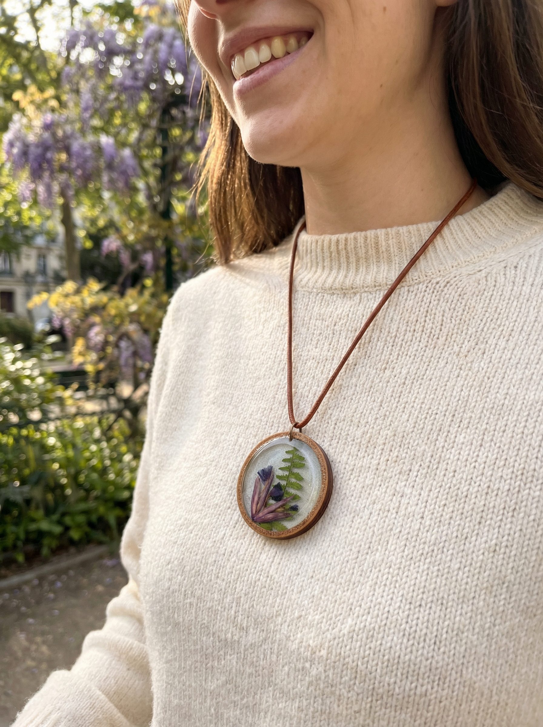 Botanischer Harz Anhänger, Gepresste Blumen Kette
