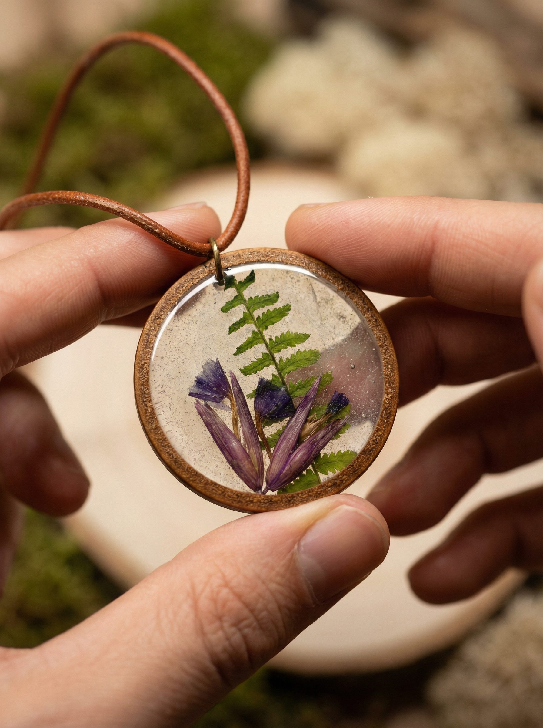 Botanischer Harz Anhänger, Gepresste Blumen Kette – Bild 3