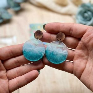 Handgemachte Harz Ohrhänger Holz | Runde Statement Ohrringe