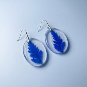 Resin Ohrringe mit echtem Blatt   | Sterling Silber Ohrhänger