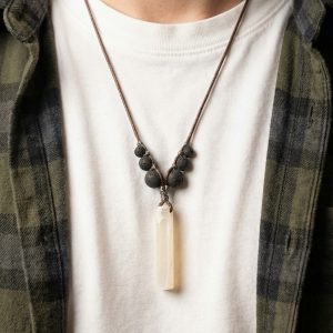 Herren Lava Stein Halskette, Geometrischer Stab Anhänger