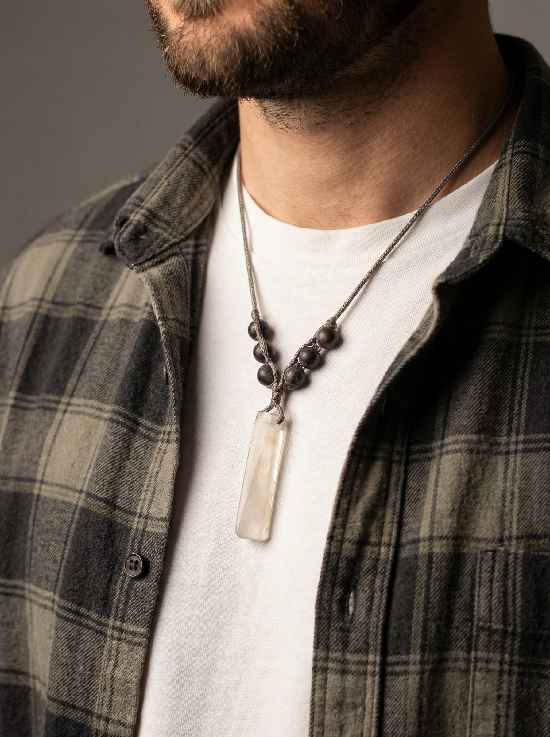 Epoxidharz Anhänger Halskette, Verstellbare Kordel Choker, Heilstein Schmuck, Unisex Boho Geschenk, Spiritueller Minimalismus