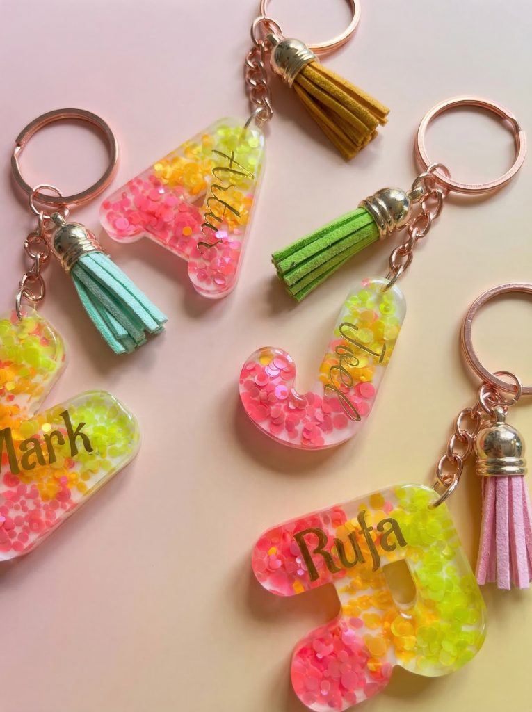 Harz Buchstaben O Schlüsselanhänger, Glitzer Initial Schlüsselring